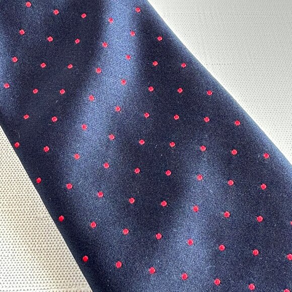 Vintage St Michael Navy Necktie W/ Red Polka Dots 54" X 2 5/8" Slim Tie 100% Pol - Picture 2 of 7